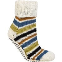 1 Pair Chunky Fair Isle Striped Moccasin Grip Socks Autumn Apple Stripe 4 8