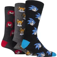 3 Pair Assorted Sonic the Hedgehog, Knuckles and Tails Cotton Socks Unisex 11-13 Mens - Film & TV Characters
