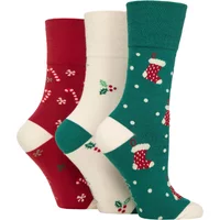 3 Pair Gentle Grip Bamboo Christmas Socks Stockings Holly Candy Canes 4 8