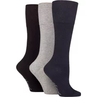 3 Pair Gentle Grip Plain Patterned Knee High Socks Navy Grey 4 8
