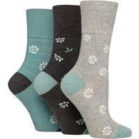 3 Pair Cotton Patterned Striped Socks Daisy Charcoal Light Grey 4 8