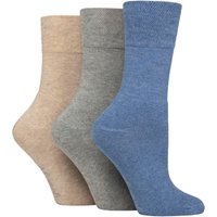 Sock Shop Womens 3 Pair SOCKSHOP Gentle Grip Bamboo Cushioned Foot Leisure Socks Grey Oatmeal Light Denim 48