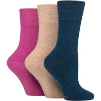 Sock Shop Womens 3 Pair SOCKSHOP Gentle Grip Wool Cushioned Foot Boot Socks Pink Teal Natural 48