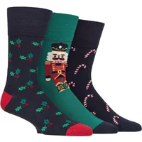 3 Pair Gentle Grip Bamboo Christmas Socks Holly Nutcracker Candy Canes 6 11