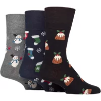 3 Pair Gentle Grip Cotton Christmas Socks Stocking Snowman Pudding 6 11