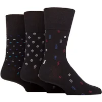 Mens 3 Pair Gentle Grip Cotton Argyle Patterned and Striped Socks Micro Arc Black / Bright Blue 6-11