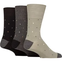 Mens 3 Pair Gentle Grip Cotton Argyle Patterned and Striped Socks Kaleidoscopic Micro Black / Charcoal 6-11