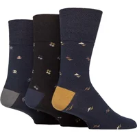 Mens 3 Pair Gentle Grip Cotton Argyle Patterned and Striped Socks Settlement Black / Navy 6-11