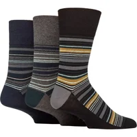 Mens 3 Pair Gentle Grip Cotton Argyle Patterned and Striped Socks Carriage House Black / Navy 6-11