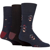 3 Pair Gentle Grip Cotton Argyle Patterned Striped Socks Book Club Navy 6 11