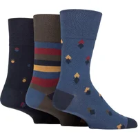 3 Pair Gentle Grip Patterned Bamboo Socks Motif Olive 6 11