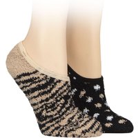 2 Pair SOCKSHOP Animal Patterned Cosy Slipper Socks Grip Tiger Print Spots 4 8