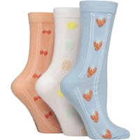 3 Pair SOCKSHOP Textured Knit Cotton Socks Strawberry Citrus Cherry 4 8
