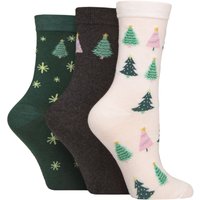 3 Pair SOCKSHOP Cotton Christmas Gift Socks Christmas Trees 4 8
