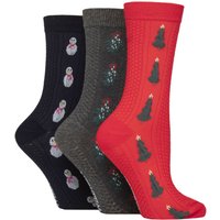 3 Pair SOCKSHOP Textured Knit Cotton Christmas Patterned Socks Tree Mistletoe Snowman 4 8
