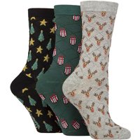 3 Pair SOCKSHOP Textured Knit Cotton Christmas Patterned Socks Rudolph Presents Trees 4 8