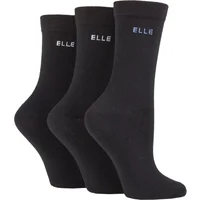 ELLE Women's 3 Pair Plain, Striped & Patterned Cotton Socks with Hand Linked Toes in Black | Size: 4-8