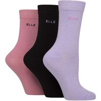 3 Pair Elle Plain Striped Patterned Cotton Socks Smooth Toes Soft Pastel Plain 4 8