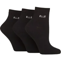 Women's 3 Pair Elle Plain, Striped and Patterned Cotton Anklets with Smooth Toes Black 4-8