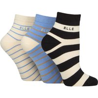 3 Pair Plain Striped Patterned Cotton Anklets Smooth Toes Leopard Noir Striped 4 8