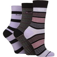 3 Pair Elle Plain Striped Patterned Cotton Socks Smooth Toes Soft Pastel Stripe 4 8