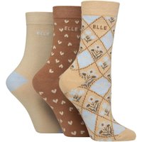 3 Pair Elle Plain Striped Patterned Cotton Socks Smooth Toes Classic Patterned 4 8