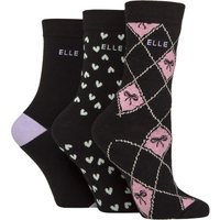 3 Pair Elle Plain Striped Patterned Cotton Socks Smooth Toes Soft Pastel Patterned 4 8