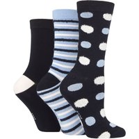 3 Pair Spotty Stripe Feather Bamboo Socks Navy Blue 4 8