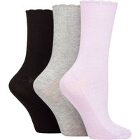 3 Pair Ribbed Bamboo Socks Scallop Top Lilac Silver 4 8