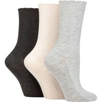 3 Pair Ribbed Bamboo Socks Scallop Top Biscuit Charcoal 4 8