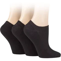 Women's 3 Pair Elle Bamboo Ribbed No Show Socks Black 4-8 Ladies