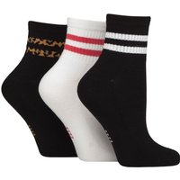 3 Pair Half Cushion Bamboo Sport Anklet Socks Leopard Noir Stripe 4 8