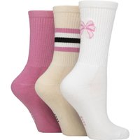 3 Pair Elle Half Cushion Bamboo Sports Socks Bows 4 8