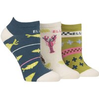 3 Pair Plain Stripe Patterned Cotton No Show Socks Coastal Joy Patterned 4 8