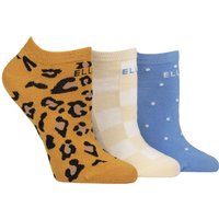 3 Pair Plain Stripe Patterned Cotton No Show Socks Leopard Noir Patterned 4 8