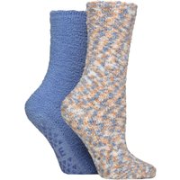 2 Pair Multi Cosy Slipper Socks Grip Blaze 4 8