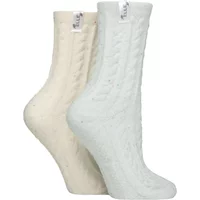 ELLE Women's 2 Pair Speckled Cable Cosy Socks in Blue | Size: 4-8