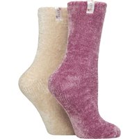 2 Pair Chenille Leisure Socks Smokey Pinks 4 8
