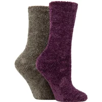 Women's 2 Pair Elle Chenille Leisure Socks Royal Purple 4-8 Ladies