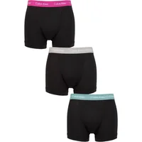 Mens 3 Pack Calvin Klein Cotton Stretch Trunks Wild Aster / Grey / Green XS