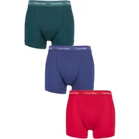 Mens 3 Pack Calvin Klein Cotton Stretch Trunks Maya Blue / Soft Grape / Rustic Red XS