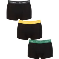 Mens 3 Pair Calvin Klein Low Rise Trunks Black / Yellow / Flag Green L