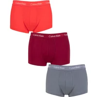 Mens 3 Pair Calvin Klein Low Rise Trunks Wave Light Red / Pewter / Winterberry XL