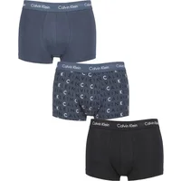 Mens 3 Pair Calvin Klein Low Rise Trunks Hemisphere Blue / Subdued Logo / Black XS