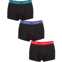 Mens 3 Pair Calvin Klein Low Rise Trunks Maya Blue / Soft Grape / Rustic Red S