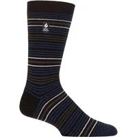 Mens 1 Pair SOCKSHOP Heat Holders 1.0 TOG Ultralite Striped, Argyle and Patterned Socks Croyriden Stripe Black / Indigo 6-11