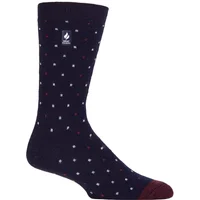 Mens 1 Pair SOCKSHOP Heat Holders 1.0 TOG Ultralite Striped, Argyle and Patterned Socks Bursmer Micro Square Navy / Merlot 6-11