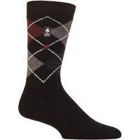 Mens 1 Pair SOCKSHOP Heat Holders 1.0 TOG Ultralite Striped, Argyle and Patterned Socks Wicklam Argyle Black / Merlot 6-11