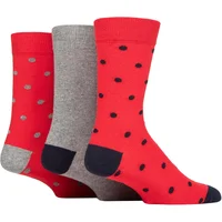 Mens 3 Pair SOCKSHOP TORE 100% Recycled Cotton Polka Dot Patterned Socks Spots Red 7-11