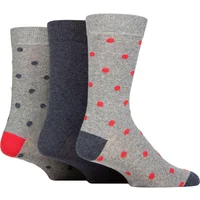 Mens 3 Pair SOCKSHOP TORE 100% Recycled Cotton Polka Dot Patterned Socks Spots Light Grey 7-11